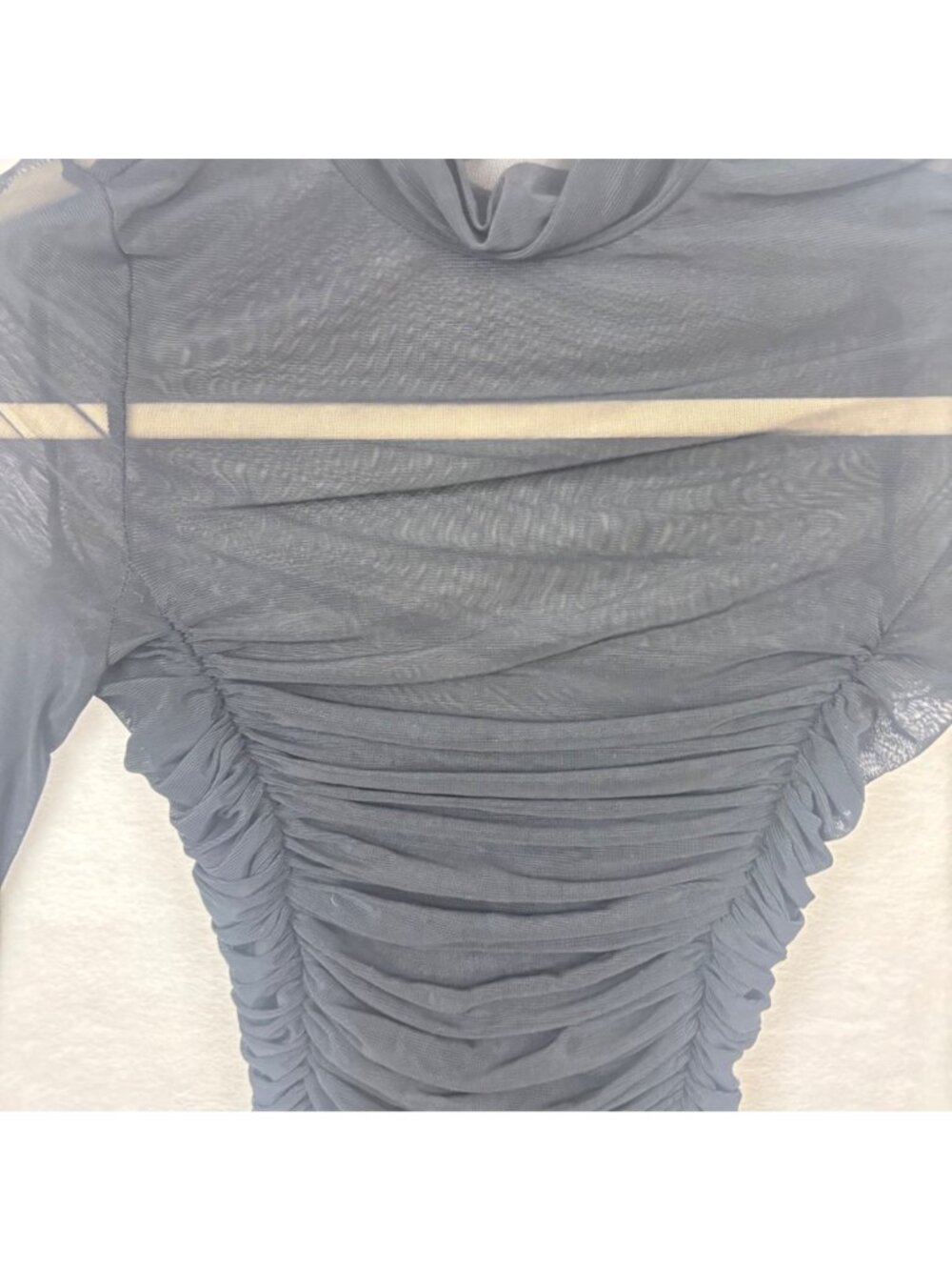 ✨3/$30 S Ruched Sheer Black Long Sleeve Bodysuit With High Neckline - Picture 2 of 3